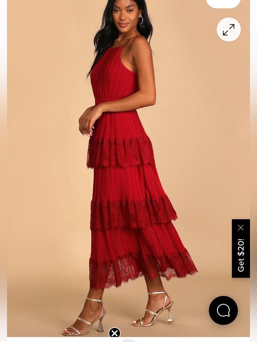 Came For Cocktails Wine Red Pleated Tiered Lace Maxi Dress Women’s Medium